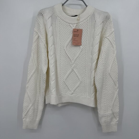 Quince Sweaters - Quinn’s Organic Cotton Ultra Cropped Cable Knit Sweater In Ivory Size S Women’s